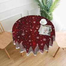1pc Holiday Christmas Tablecloth, Designed With Snowflakes And Christmas Trees, Circular Tablecloth, Made Of Polyester Fiber, Non Slip, Durable And Easy To Clean, Very Suitable For Holiday Gatherings, Kitchen And Dining Decorations, Christmas Decorations - Multicolor - View 2