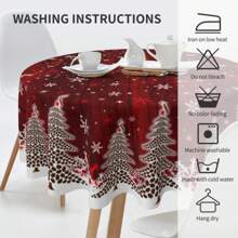 1pc Holiday Christmas Tablecloth, Designed With Snowflakes And Christmas Trees, Circular Tablecloth, Made Of Polyester Fiber, Non Slip, Durable And Easy To Clean, Very Suitable For Holiday Gatherings, Kitchen And Dining Decorations, Christmas Decorations - Multicolor - View 7
