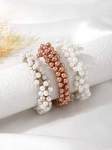3pcs Simple Beaded Hair Ties And Pearl Hair Ties For Daily Use Elegant