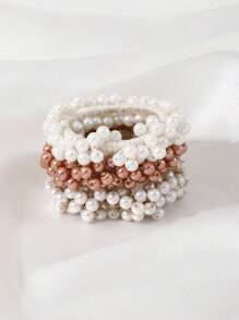 3pcs Simple Beaded Hair Ties And Pearl Hair Ties For Daily Use Elegant