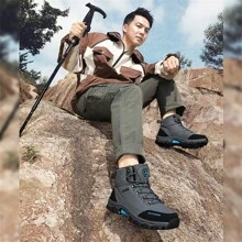 Men's High-Top Lace-Up Black Boots, Durable & Comfortable Outdoor Hiking, Hunting, Walking Shoes, Wear-Resistant For Daily Work & Casual Activities