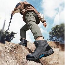 Men's High-Top Lace-Up Black Boots, Durable & Comfortable Outdoor Hiking, Hunting, Walking Shoes, Wear-Resistant For Daily Work & Casual Activities