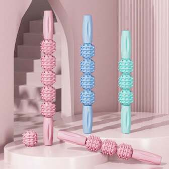 1 件按摩滚轮、肌肉放松工具、瘦腿按摩棒、4 轮、瑜伽伸展