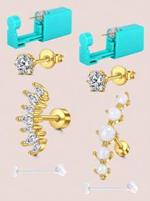 CIZME 一次性耳洞穿刺套装 耳洞穿刺枪套装 金色自穿耳洞穿刺套装 耳环穿刺枪 带耳钉穿刺套装 家用自穿耳洞穿刺枪 银耳洞穿刺套装 防过敏耳环穿刺套装 金色耳洞穿刺枪 小号耳钉 3mm 4mm