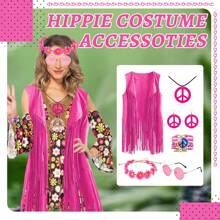Conjunto de 6 piezas de accesorios y ropa de disfraz hippie para mujer, atuendo de fiesta de los años 60 y 70 para carnaval, fiesta de disfraces y baile de graduación de Halloween