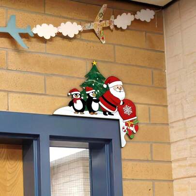 Charming Rustic Santa & Penguin Wooden Christmas Corner Decor -Festive Wall Accents For Indoor, Living Room, Bedroom, Office, Ideal For Holiday Gifts And Seasonal Decor,, Halloween, Halloween Decoration