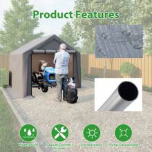 Portable Outdoor Storage Shelter Shed, Heavy Duty Storage Garage Shed With Roll-Up Doors Shelter For Garden Tool, Lawn Mower, Motorcycleand, Bike - Gray - 灰色 - 查看 6