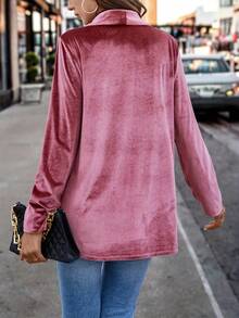 Women's New Fashionable Single-Button Long Sleeve Commuter Elegant Blazer, Velvet Fabric Suitable For Christmas, New Year Party, Colleague Gathering - Pink - View 2