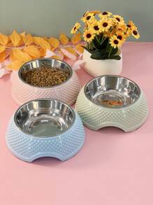 全新心形防溅单宠物碗，不锈钢狗猫喂食盘 - 彩色 - 查看 1