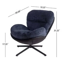 Modern Chenille Lounge Chair With 360° Swivel Function - Stylish Faux Leather Accent Chair For Small Spaces, Living Room, Bedroom, Or Office - Comfortable And Durable Design, Supports Up To 250 Lbs - 黑色+海軍藍+雪尼爾+人造皮革+泡沫 - 查看 2