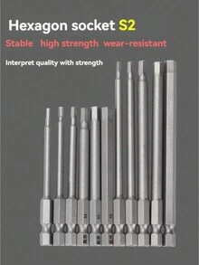 DAIEN 50/65/75/100/150mm S2 钢六角柄加长螺丝刀头套装 磁性六角套筒螺丝刀头适用于电钻 - 內六角批頭 - 查看 2