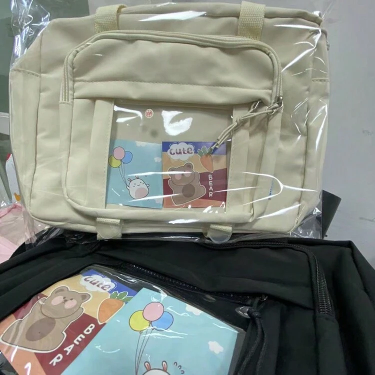 حقيبة يد شفافة، حقيبة كتف، حقيبة رسول، حقيبة كروس بودي كبيرة، حقيبة نسائية بطراز ياباني عصري - بيج - مشاهدة 7