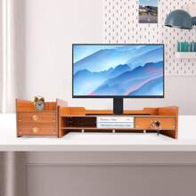 Computer Monitor Stand, Computer Rack With Lockable Drawer, Monitor Stand - Chocolate Brown - View 4