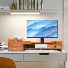Computer Monitor Stand, Computer Rack With Lockable Drawer, Monitor Stand - Chocolate Brown - View 3