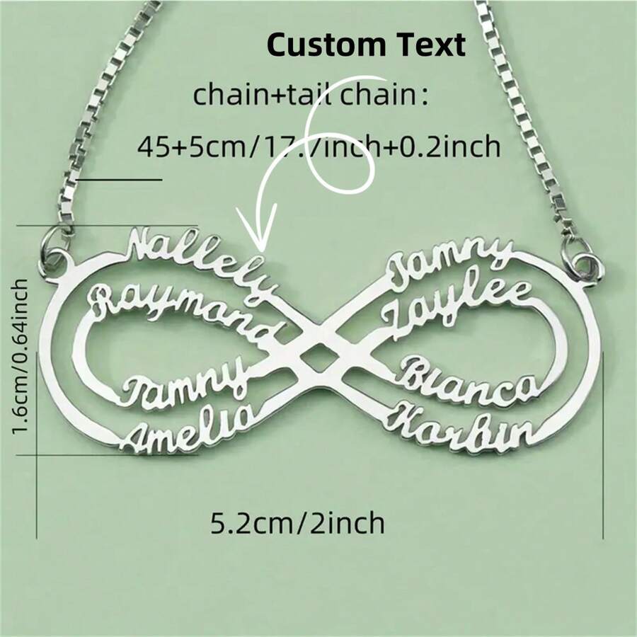 Dây chuyền tên tiếng Anh gia đình biểu tượng vô cực tùy chỉnh, hỗ trợ 1-8 tên, mỗi tên hỗ trợ 1-10 ký tự, có thể tùy chỉnh cho Ngày của Mẹ, Ngày lễ tình nhân, Kỷ niệm sinh nhật và tặng cho bạn bè, bạn cùng lớp, lễ tốt nghiệp, Giáng sinh, quà tặng gia đình cao cấp - Nhiều màu - Xem 1