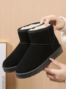 Botas de nieve de felpa gruesa, antideslizantes, botas de invierno para mujer, suela gruesa, negro, gris, marrón, casuales, cálidas, cómodas, botas de nieve planas para Navidad, Halloween