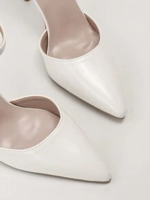 Fall/Winter 2025 Minimalist European & American Style Hollow Out Women Shoes, Pointed Toe Thin High Heels Sandals With Strap,Elegant,Women Pumps,Elegant,Party Outfits - White - View 4