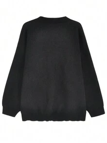 Black Snow Mountain Letter Pattern Round Neck Loose Fit Casual Long Sleeve Knitted Sweater For Women, Autumn/Winter - Black - View 6