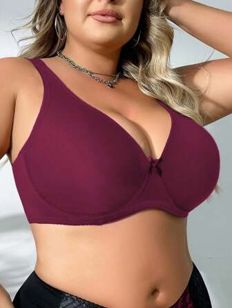 Parifairy Plus Size Women Wine Red Smooth Double-Layer Super Thin Ice Silk Comfortable Wide Strap Casual Everyday Seamless Bra, Lift