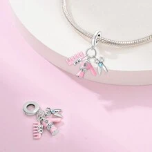 1 件银色创意彩色珐琅方晶锆石服装设计系列剪刀缝纫机线裙吹风机梳子饰品蛇形手链项链手镯吊坠串珠适用于 DIY 珠宝制作女士女孩日常珠宝配饰 - 銀色 - 查看 7