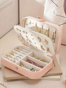 双层大容量珠宝盒化妆桌首饰收纳盒便携式旅行珠宝收纳盒简约旅行居家 - 首飾盒 - 查看 3