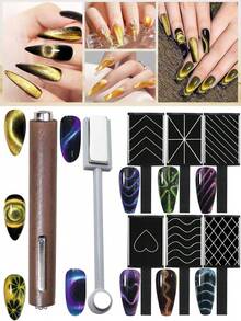 1 chiếc nam châm làm móng, nam châm làm móng mắt mèo, thanh nam châm làm móng hai đầu, họa tiết trái tim mắt mèo, nam châm vuông mắt mèo đa năng mạnh mẽ, tấm nam châm làm móng tay nghệ thuật tự làm 2024, bộ nam châm làm móng nâng cấp cho dụng cụ đánh bóng gel mắt mèo 3D, thanh nam châm bút từ đa năng Nai cho nghệ thuật thiết kế móng tay, phụ kiện tự làm (màu đen) - Nhiều màu - Xem 1