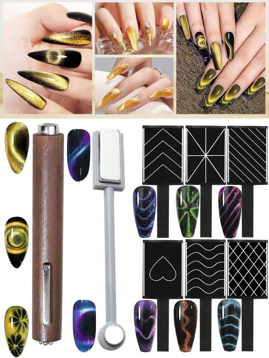 1 chiếc nam châm làm móng, nam châm làm móng mắt mèo, thanh nam châm làm móng hai đầu, họa tiết trái tim mắt mèo, nam châm vuông mắt mèo đa năng mạnh mẽ, tấm nam châm làm móng tay nghệ thuật tự làm 2024, bộ nam châm làm móng nâng cấp cho dụng cụ đánh bóng gel mắt mèo 3D, thanh nam châm bút từ đa năng Nai cho nghệ thuật thiết kế móng tay, phụ kiện tự làm (màu đen) - Nhiều màu - Xem 1