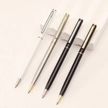 1pc Fine Metal Ballpoint Pen, Black Ink, 1.0 Mm Medium Tip And Smooth Writing, And Small Metal Pen Is Suitable For Male And Female Police Uniform Office Business. Back To School - Black - View 13