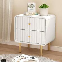 Modern Nightstand Set Of 2 With 2 Drawers & Gold Metal Handle, Fluted Bed Side Table, White Wood End Table With Storage For Bedroom, Living Room - 白色 - 查看 6