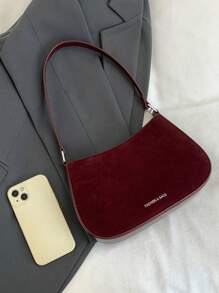 1 件女式纯色 PU 单肩包，腋下包，适合上班通勤，多功能，可调节肩带斜挎包 - 酒紅色 - 查看 8