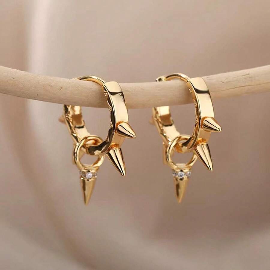 1 对朋克铆钉耳环女式不锈钢耳环耳夹穿孔耳环哥特式珠宝配饰