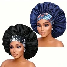 Awegeo Damska jednokolorowa czapeczka z szerokim rondem, elastyczna, satynowa, miękka, wygodna, oddychająca, codzienna pielęgnacja włosów, czapeczka do spania