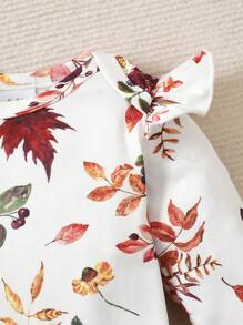 BrownBark 3pcs Baby Girl Elegant Cute Ditsy Floral Long Sleeve Top, Solid Color Pinafore Dress, Headband Set, Comfortable For Spring/Autumn, Casual, School, Outdoor, Street Style, Home - Burgundy - View 6