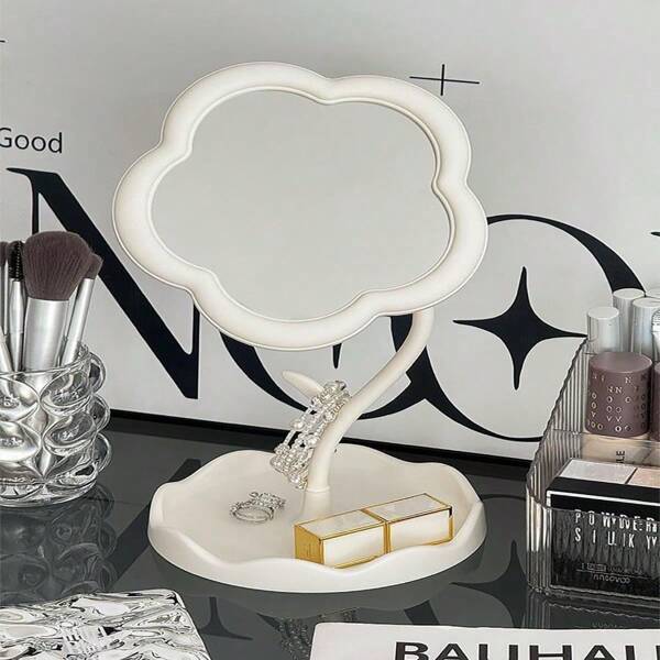 1Mini Desktop Cosmetic Mirror Sunflower Style Cute Girl Heart Dressing Mirror Removable Hanging Jewelry HD Makeup Mirror Easy To Carry Outside Home Bathroom Decor Fall Decor Makeup Organizer