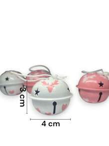 Navidad Esferas cascabel de metal con lazo incluye 6 piezas - Blanco con Rosa - Ver 3