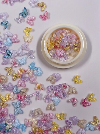 60 stuks kleurrijke glitterhars 3D vlinder nagelkunstdecoraties, Aurora iriserende realistische vlinderdecals, doe-het-zelf knutselwerk, telefoonhoesje, sieraden maken, nagelaccessoires
