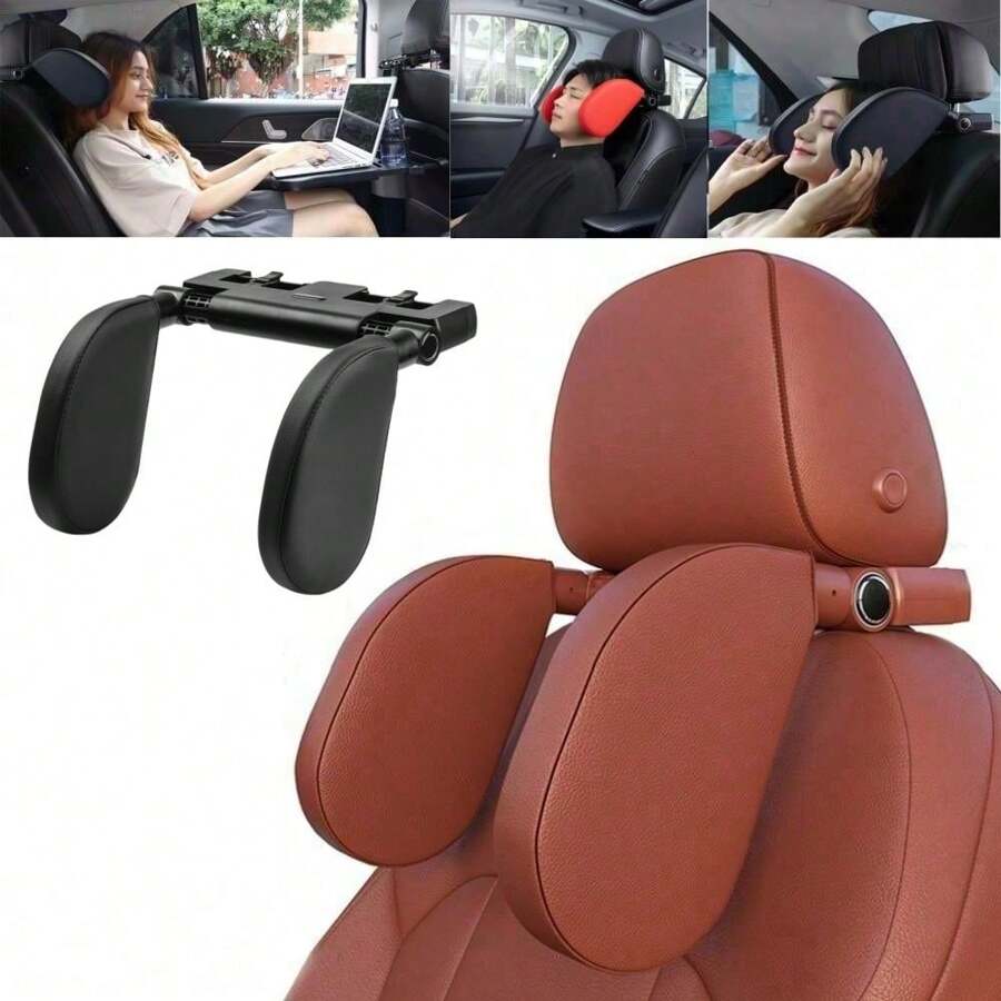 Car Headrest, Neck Protection Pillow, Car Seat Cushion, Adjustable 180 Degree Up And Down Height, PU Leather High Elasticity Memory Foam Head, Neck Support Pillow With Phone Holder Hook, Car Neck Pillow Suitable For Long-Distance Travel, Comfortable Sleep, Car Headrest, Car Interior Products - As Shown - View 1