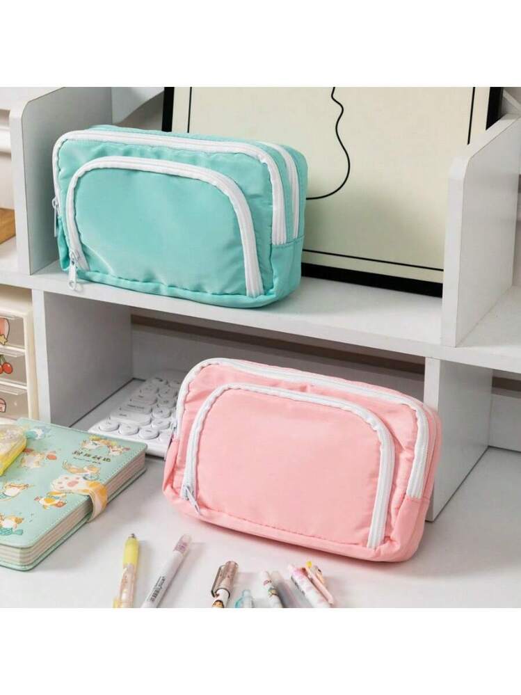 Astuccio Portapenne Grande Con 3 Scomparti In Tela | Organizer Per Scuola E Ufficio Con Manico | Idea Regalo - 2