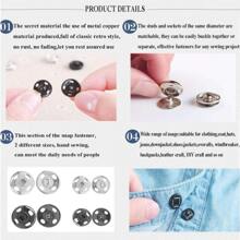 30pcs Set 10/11.5/15/18/21mm Metal Copper Snap Buttons, High-End Invisible Button For Overcoat, Shirt, Round Snap Closure - Multicolor - View 4
