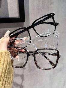 3 件装女士几何塑料日常平光镜片经典厚实现代简约风格透明眼镜组合适合返校日常生活办公室阅读电话观看电视玩游戏配件沙滩配件女士眼镜墨镜 - 透明 - 查看 4