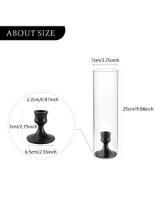 Hurricane Glass Taper Candle Holder: 2 Pcs Candle Holders For Candlesticks Taper Candle Holders With Glass Cover Hurricane Glass Candle Holders Black Candlestick Holders For Wedding Home, Halloween And Christmas Decoration - 黑色 - 查看 2