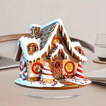 1pc,Merry Christmas Gingerbread House Acrylic Desktop Decoration - 9.61 Inches By 6.2 Inches X 6 Inches - Perfect For Home And Office! - Multicolor - View 3