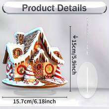 1pc,Merry Christmas Gingerbread House Acrylic Desktop Decoration - 9.61 Inches By 6.2 Inches X 6 Inches - Perfect For Home And Office! - Multicolor - View 2