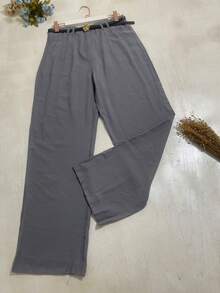 FANNY MODAS Women's High-Waisted Palazzo Pants With Belt In Marrante Fabric - Gris Oscuro - Ver 1