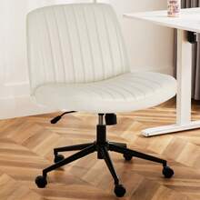 OLIXIS Criss Cross Chair With Wheels, Cross Legged Office Chair Armless Wide Desk Chair With Dual-Purpose Base, Adjustable Swivel Teddy Fabric Task Vanity Home Office Desk Chair, Pink - Beige - View 1