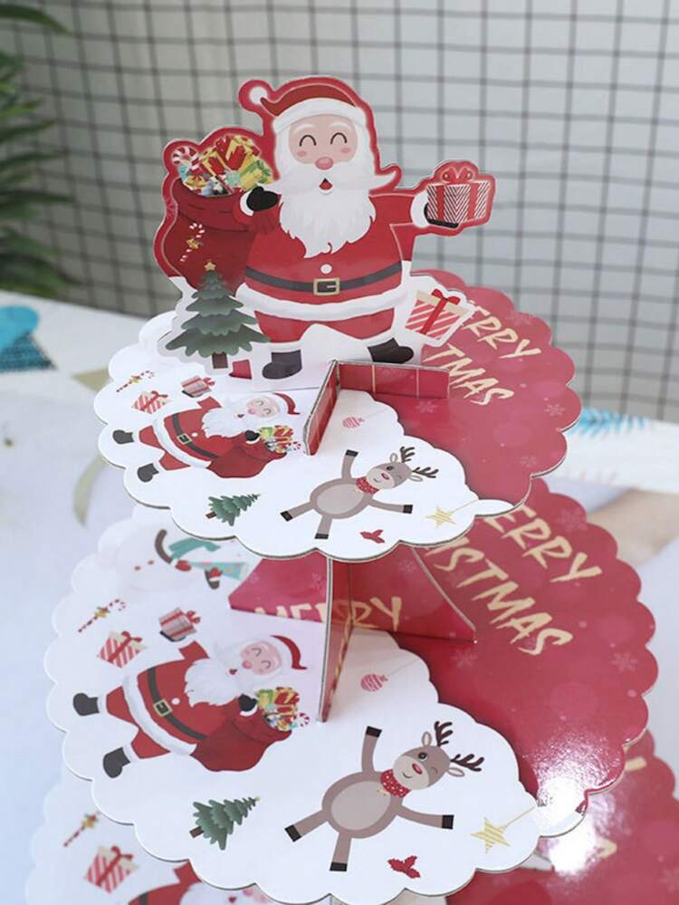 1 件圣诞装饰圣诞树一次性蛋糕架甜点架展示架三层纸质装饰展示架，圣诞快乐促销 - 彩色 - 查看 5