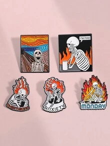 5 chiếc ghim tráng men hình bộ xương lo lắng sức khỏe tâm thần suy nghĩ quá mức trâm cài ve áo phụ kiện trang trí ba lô trang sức cho bạn bè - Nhiều màu - Xem 5