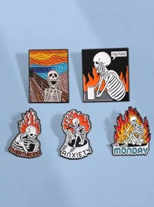 5 chiếc ghim tráng men hình bộ xương lo lắng sức khỏe tâm thần suy nghĩ quá mức trâm cài ve áo phụ kiện trang trí ba lô trang sức cho bạn bè - Nhiều màu - Xem 6