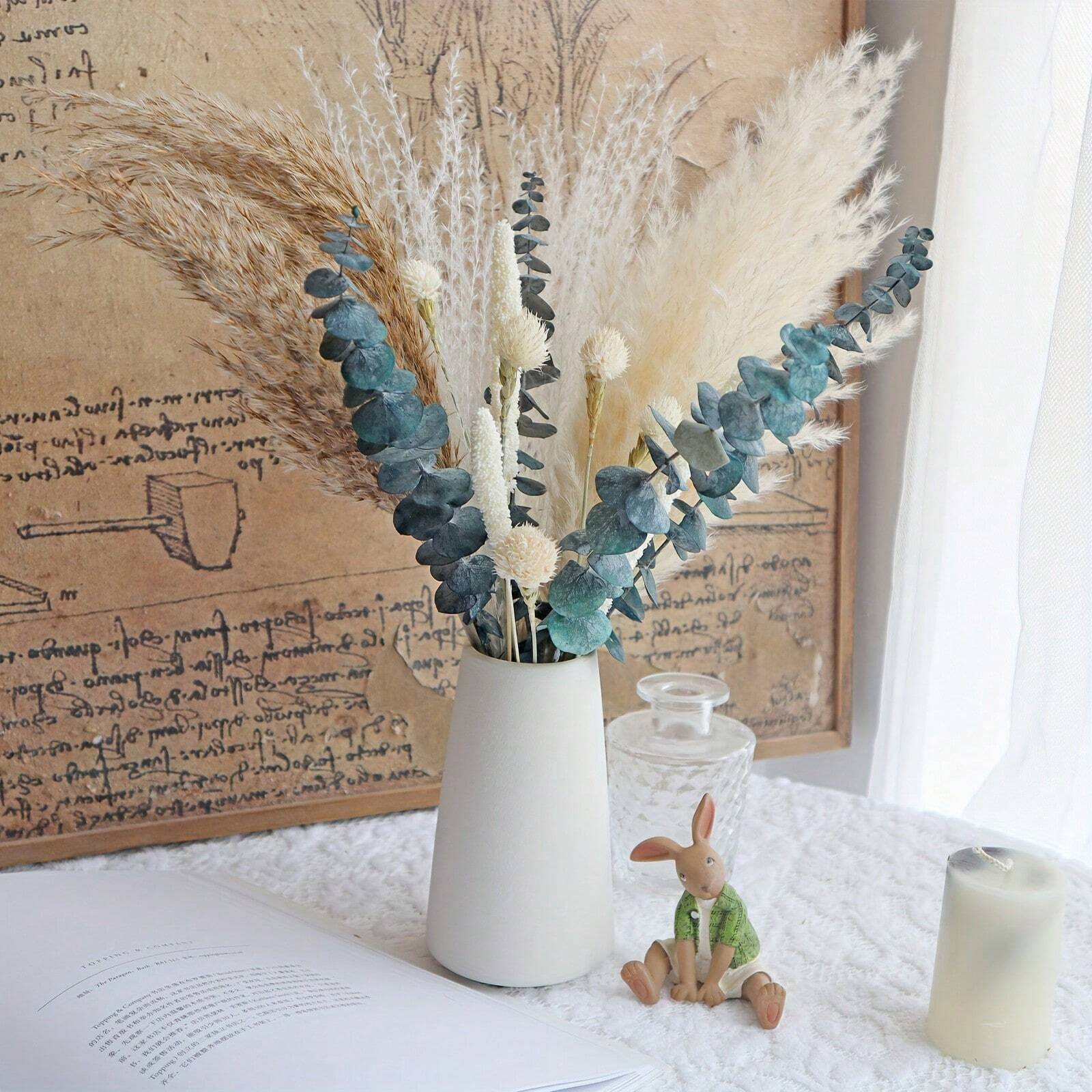 17pcs Boho Chic Dried Pampas Grass Bouquet White Bunny Tail & Pompous