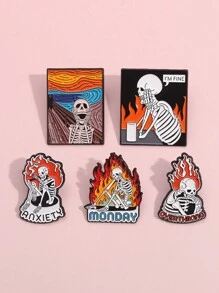 5 chiếc ghim tráng men hình bộ xương lo lắng sức khỏe tâm thần suy nghĩ quá mức trâm cài ve áo phụ kiện trang trí ba lô trang sức cho bạn bè - Nhiều màu - Xem 2
